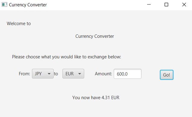 Screenshot from Currency Converter GUI